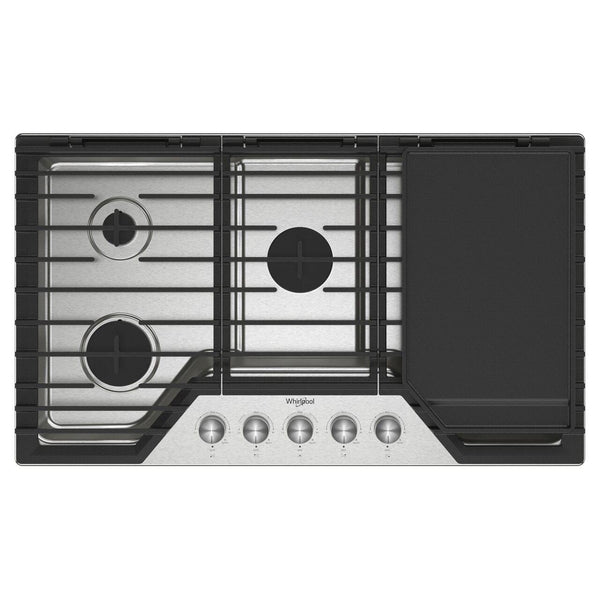 Whirlpool 36-inch Built-in Gas Cooktop with 2-in-1 Hinged Grate to Griddle WCGK7536PS IMAGE 1