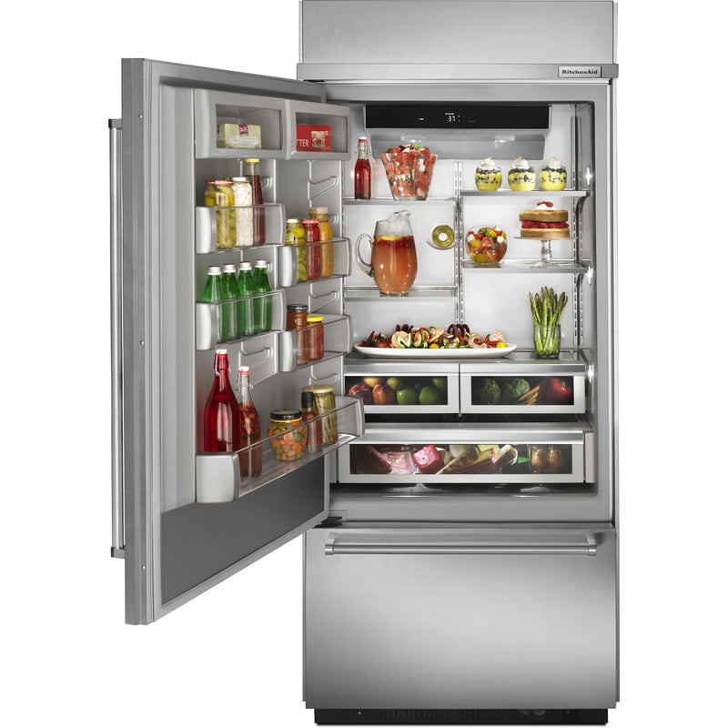 KitchenAid 36-inch, 20.9 cu.ft. Built-in Bottom Freezer Refrigerator with Internal Ice Maker KBBL306ESS IMAGE 3